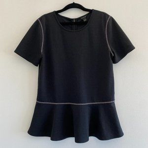 Ann Taylor Contrast Stitch Peplum Top Black Size S